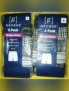 2 George Men's Woven Boxers 12 Pairs Total Various Patterns Size Small 28-30 NIP